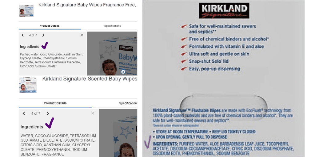 Kirkland signature baby wipes ingredients screenshots
