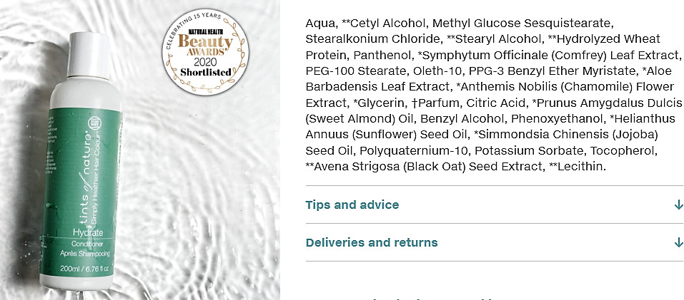 Tints of Nature Hydrate Conditioner ingredients