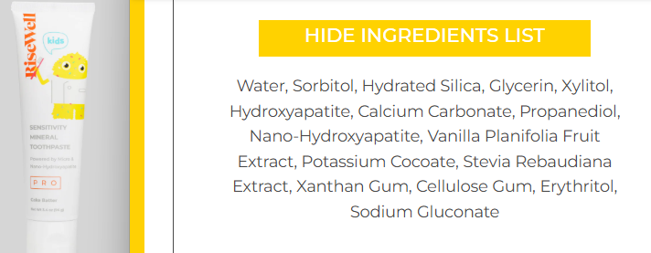 I Read Labels For You opinion on Risewell Kids PRO Mineral Toothpaste ingredients