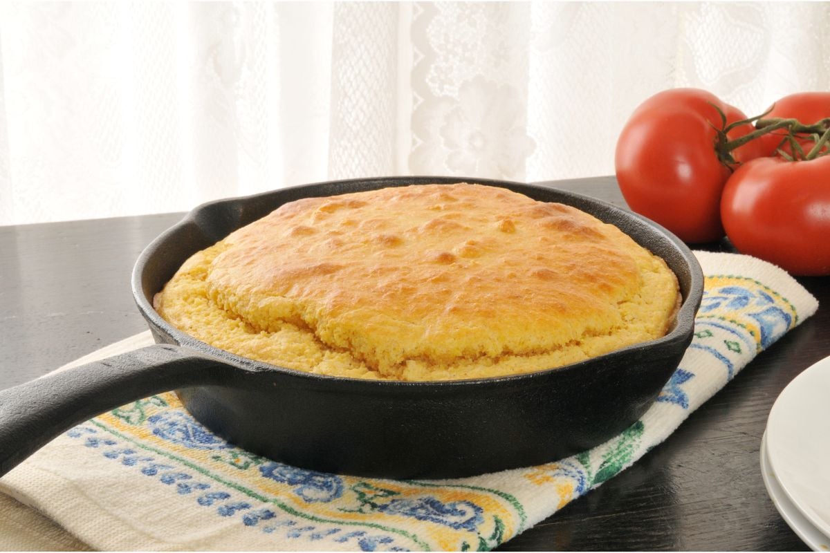 Baking cornbread in a cast iron skillet