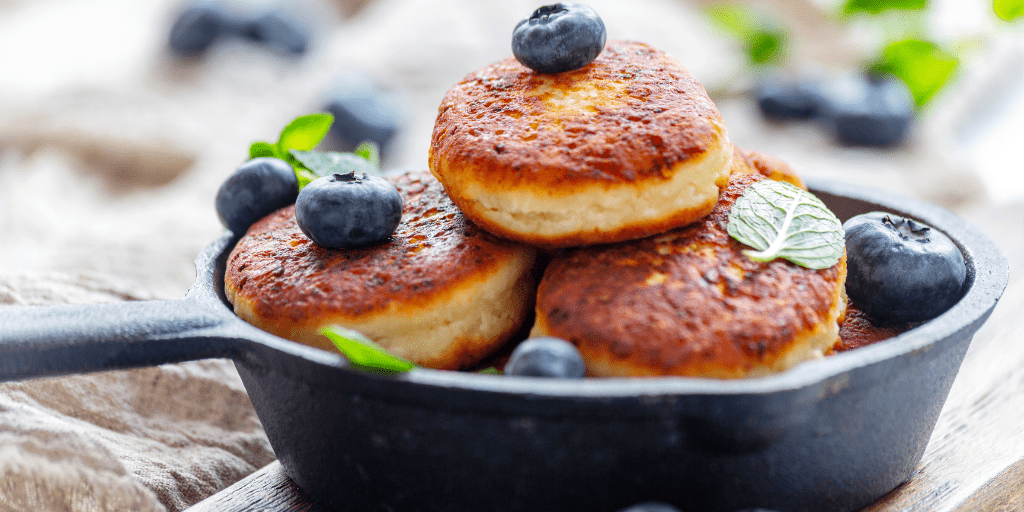 pancakes in a cast iron skillet