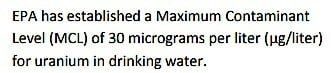 EPA MCL for uranium in water
