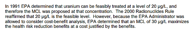 EPA considerations regarding uranium in drinking water