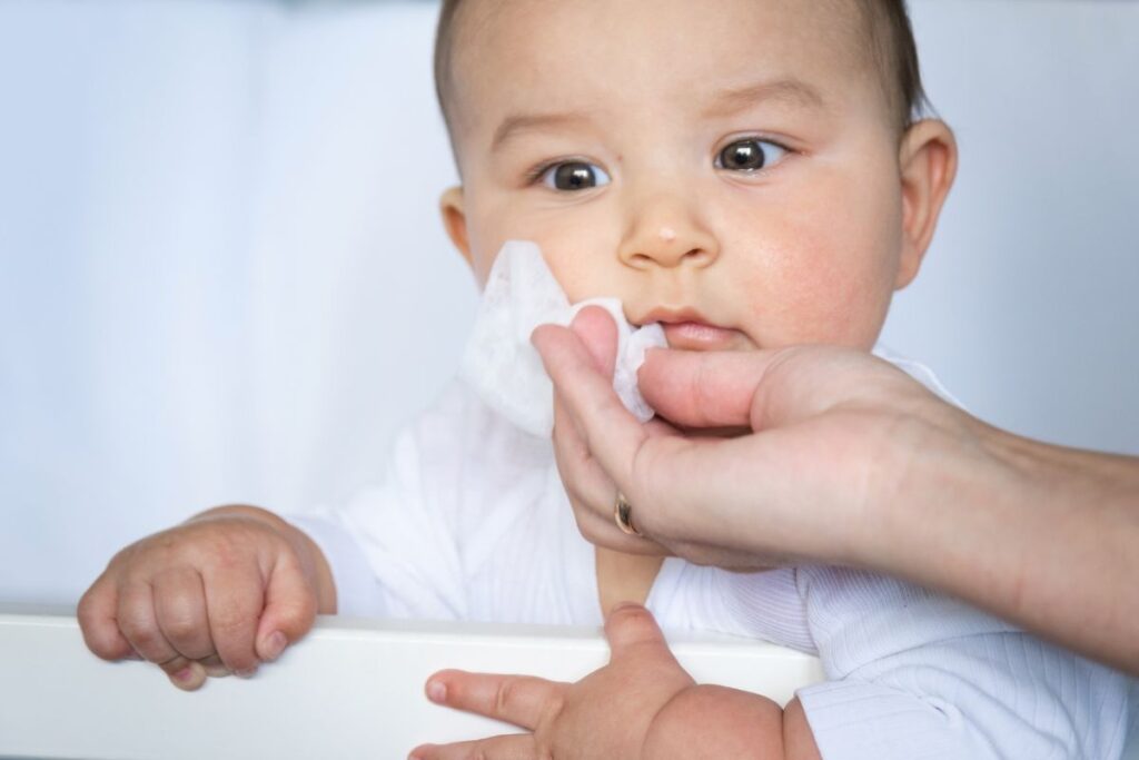 Wiping a baby's mouth