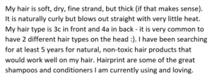 Hairprint shampoos and conditioners comment