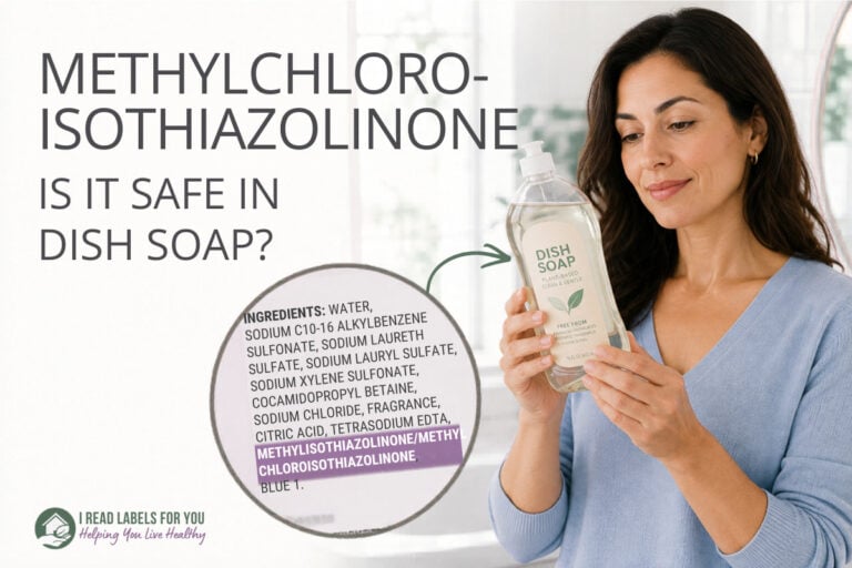 I Read Labels For You answers the question Is Methylchloroisothiazolinone Safe. Image of a woman holding a product featuring the ingredient.