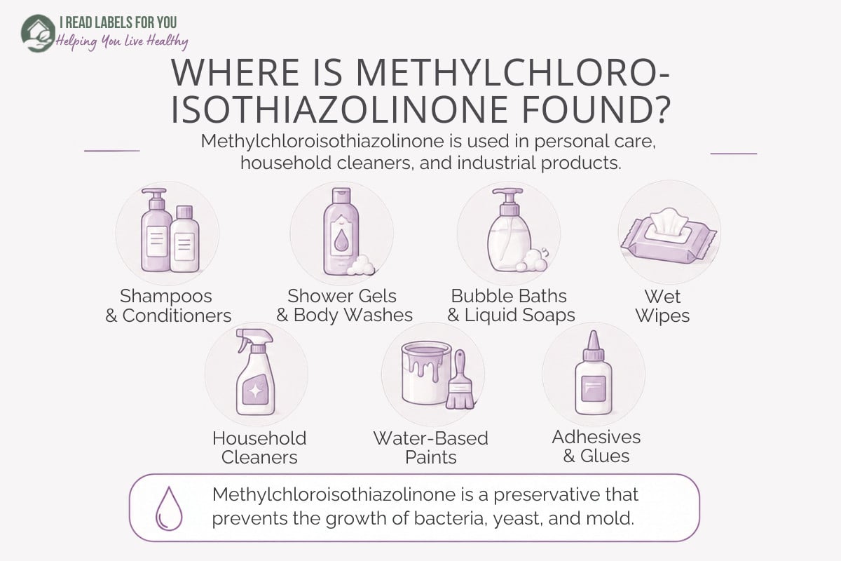 Infographic depicting products and answering the question
Where Is Methylchloroisothiazolinone Found