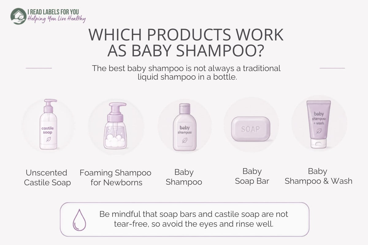 I Read Labels For You infographic depicting Which products work as baby shampoo