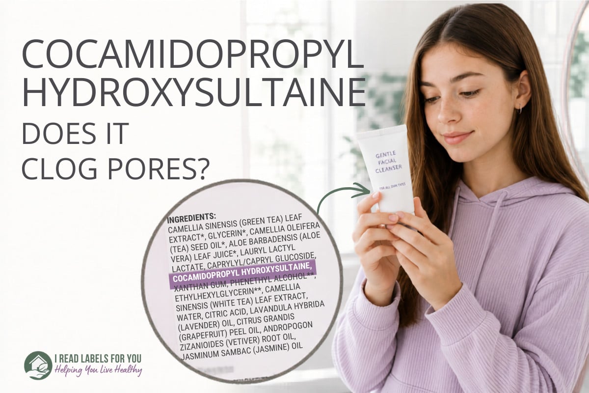 I Read Labels For You answering the question Is Cocamidopropyl Hydroxysultaine Safe. Image of a teenage girl holding facial wash featuring this ingredient on the label.