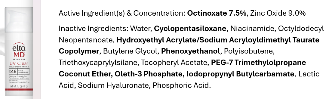 I Read Labels For You opinion on EltaMD UV Clear Broad-Spectrum SPF 46 ingredients