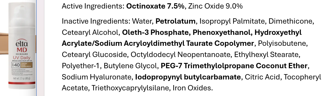 I Read Labels For You opinion on EltaMD UV Daily Tinted Broad-Spectrum SPF 40 ingredients