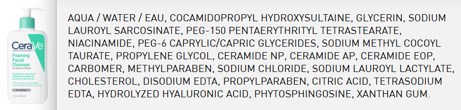 I Read Labels For You opinion on CeraVe foaming facial cleanser ingredient list