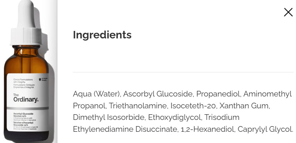 The Ordinary Ascorbyl Glucoside Solution ingredients I Read Labels For You opinion on The Ordinary Ascorbyl Glucoside Solution ingredients