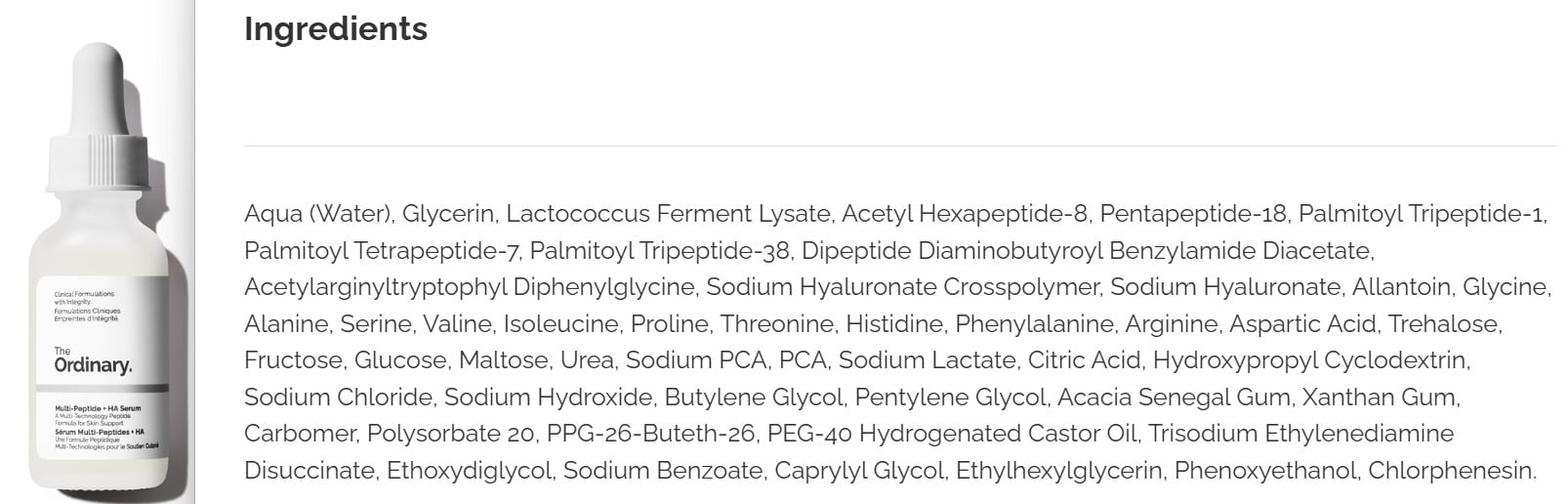 The Ordinary Multi-Peptide + HA Serum ingredients Is The Ordinary Cruelty-Free? The Ordinary Multi-Peptide + HA Serum ingredients