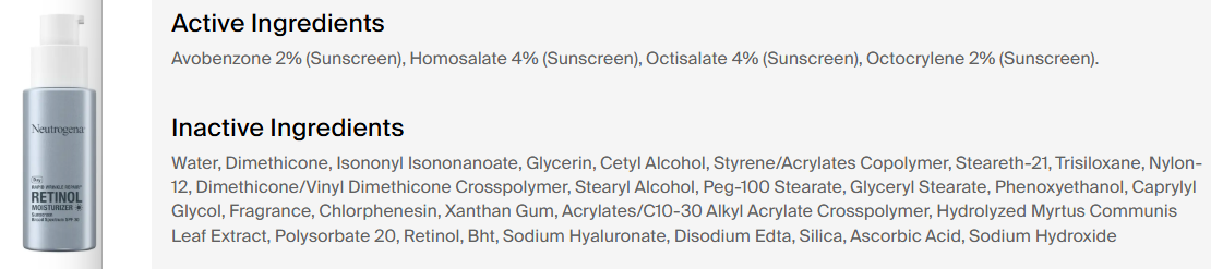 I Read Labels For You opinion on Neutrogena Rapid Wrinkle Repair Daily Face Moisturizer With SPF 30 Ingredient List