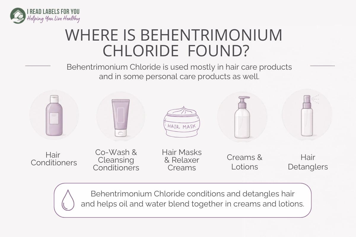 IRLFY infographic depicting products and answering the question Where Is Behentrimonium Chloride Found