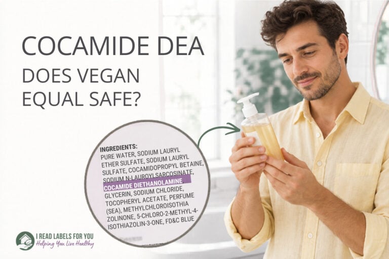 I Read Labels For You answers the question Is Cocamide DEA Safe. Image of a man holding a product featuring the ingredient.