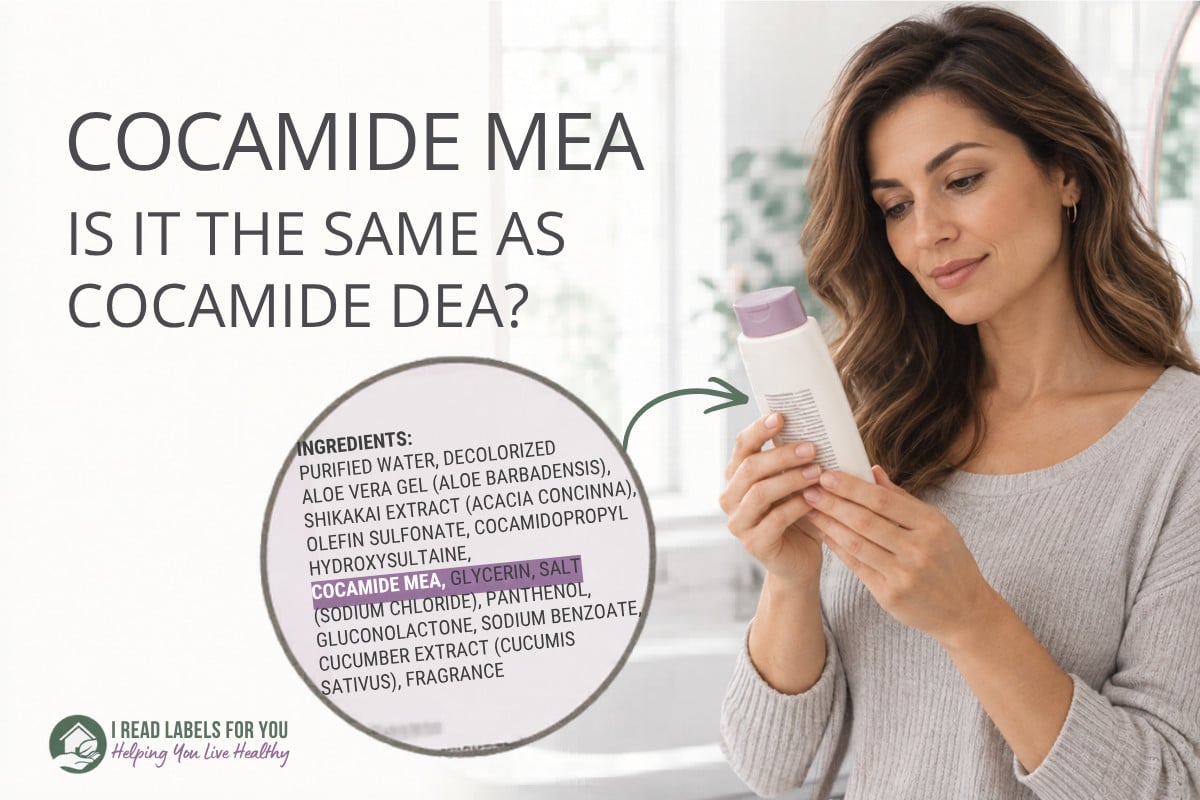 I Read Labels For You answering the question Is Cocamide MEA Safe. Image of a woman holding a product featuring this ingredient.