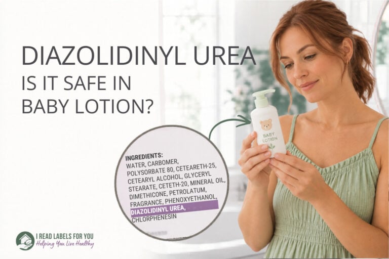 I Read Labels For You answering the question Is Diazolidinyl Urea Safe. Image of a woman holding a product featuring this ingredient.