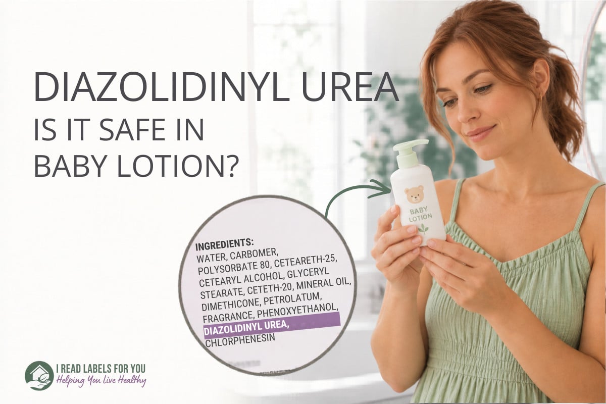 I Read Labels For You answering the question Is Diazolidinyl Urea Safe. Image of a woman holding a product featuring this ingredient.