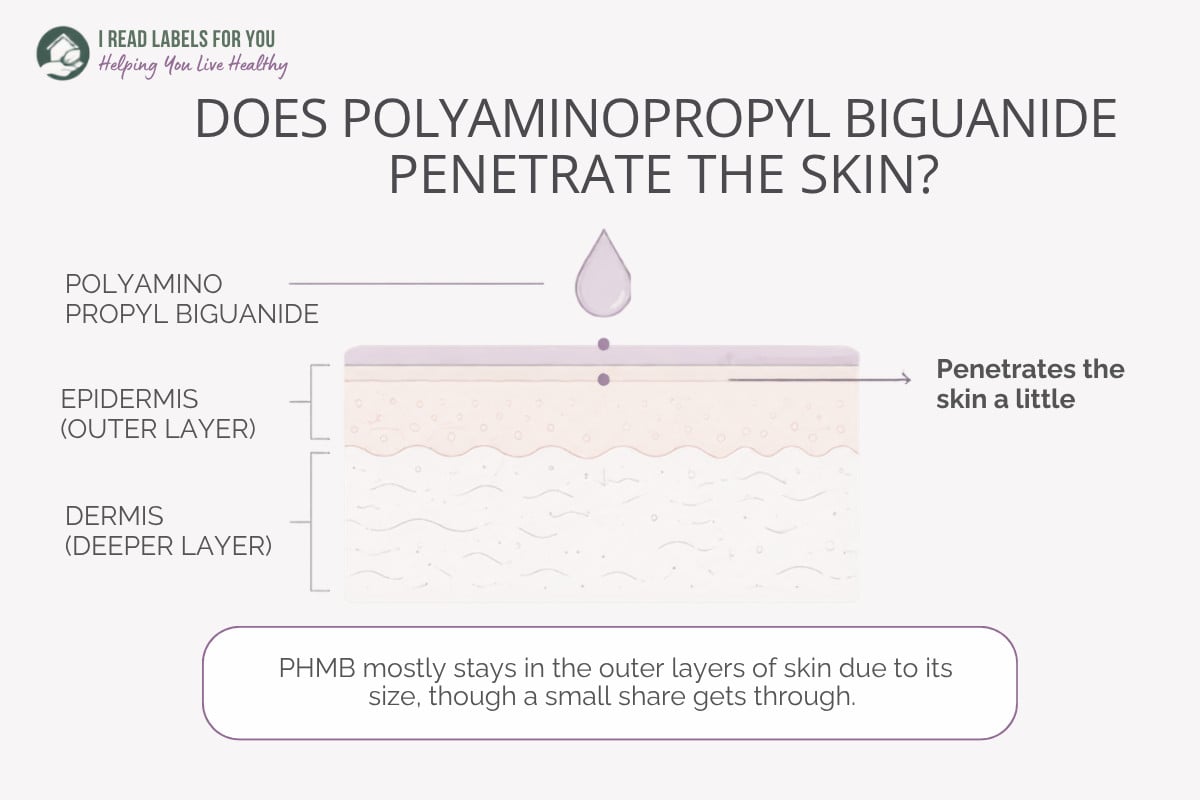 Infographic depicting skin layers and answering the question Does Polyaminopropyl Biguanide penetrate the skin