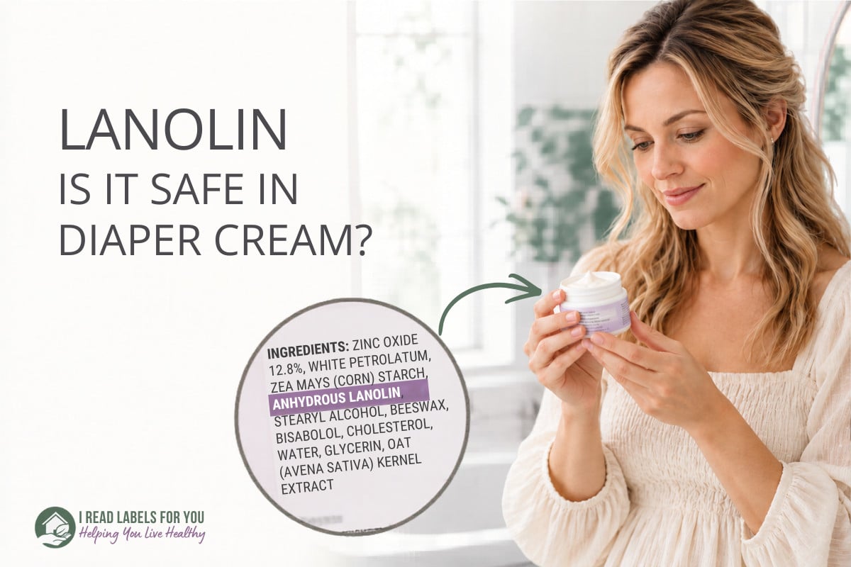 I Read Labels For You answering the question Is Lanolin Safe. Image of a woman holding a product featuring the ingredient.