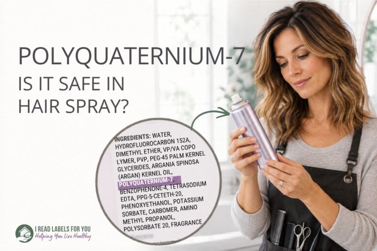 I Read Labels For You answering the question Is Polyquaternium-7 Safe. Image of a woman holding a product featuring the ingredient.