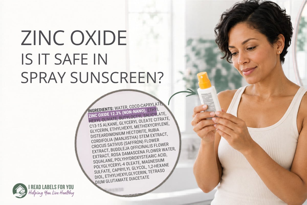 I Read Labels For You answering the question Is Zinc Oxide Safe. Image of a woman holding a product featuring the ingredient.