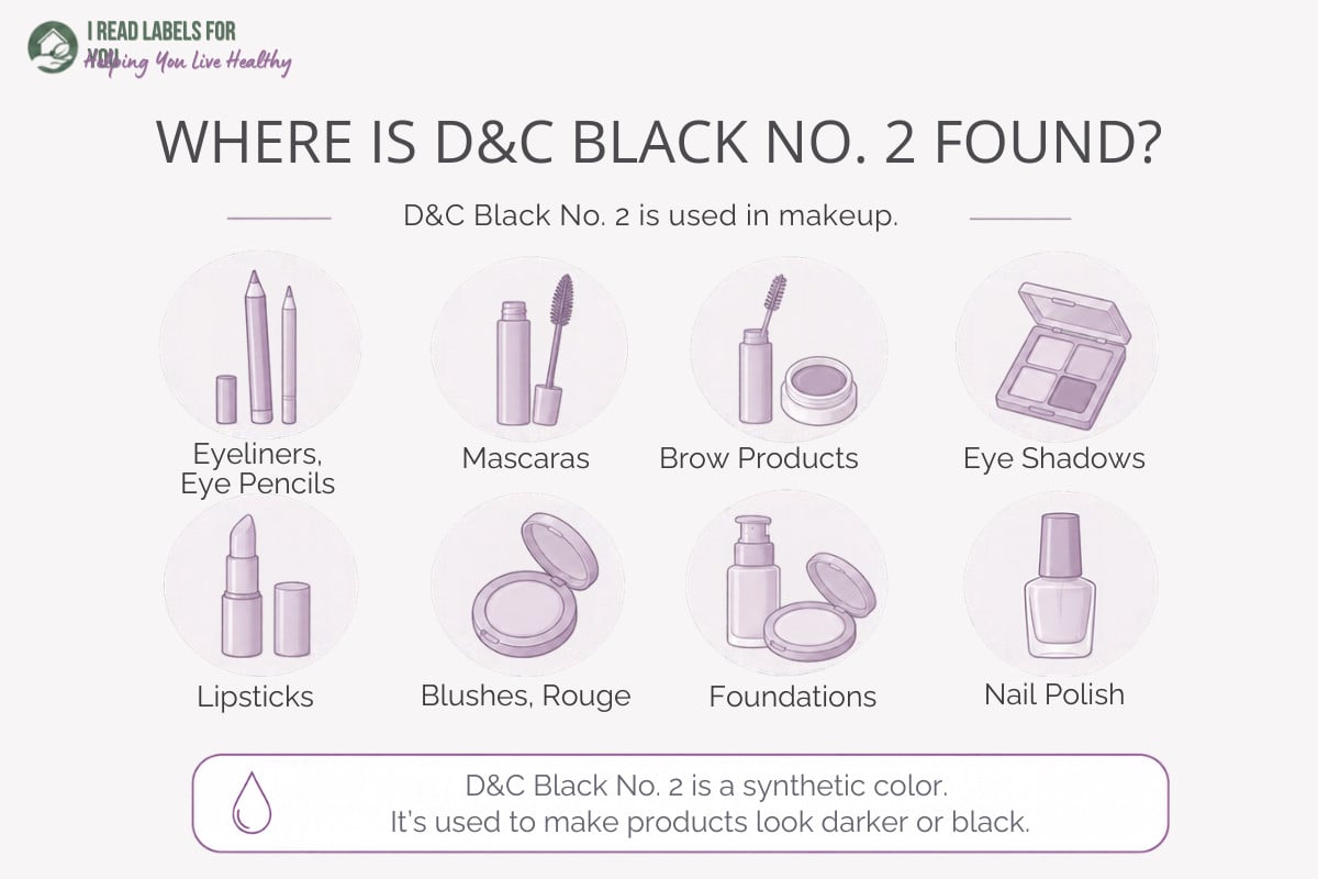 Infographic depicting products and answering the question Where Is D&C Black No. 2 found