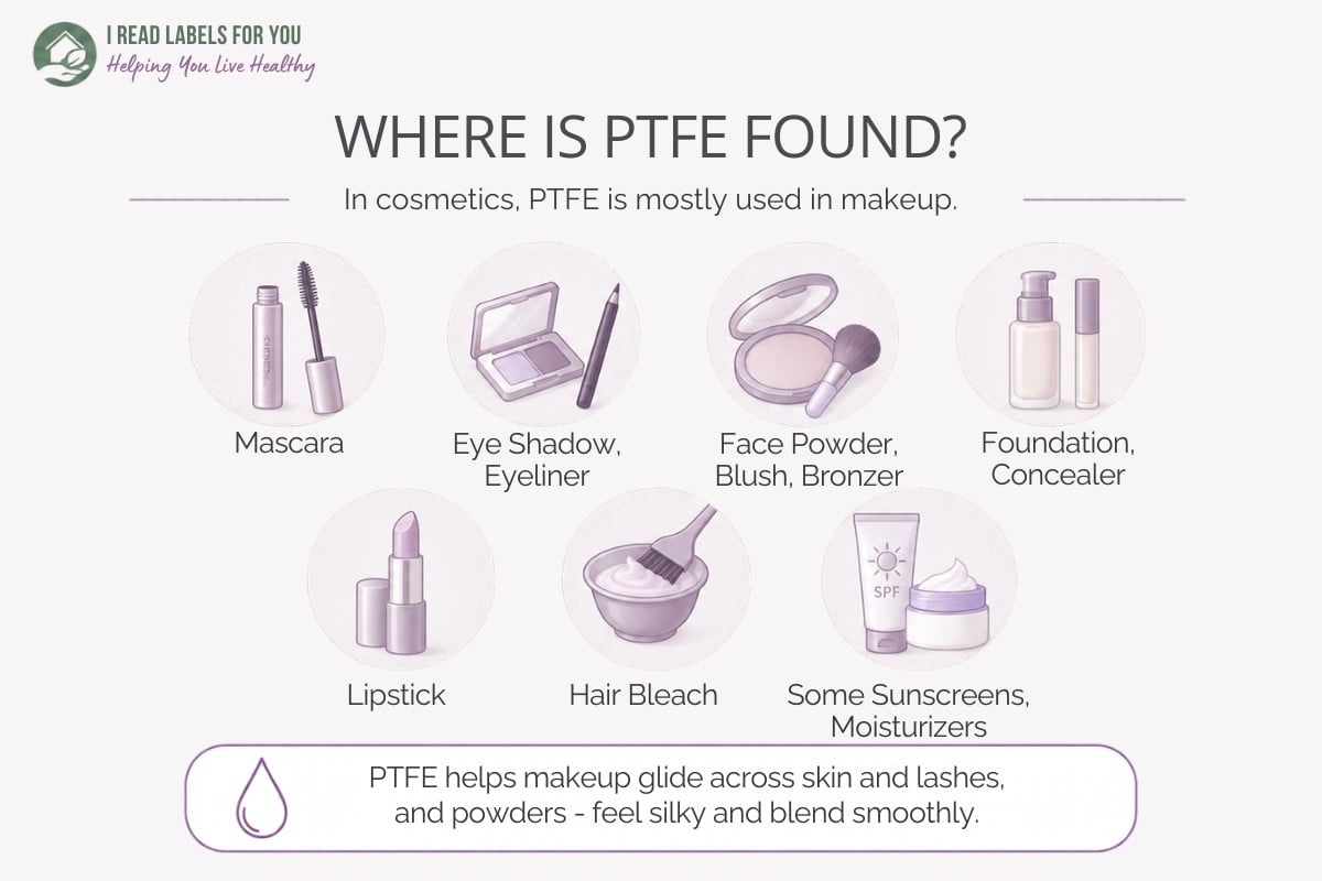Infographic depicting products and answering the question Where Is PTFE found